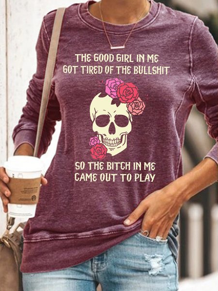 

Womens The Good Girl In Me Got Tired Of The Bullshit Funny Quote Halloween Sweatshirt, Red, Hoodies&Sweatshirts