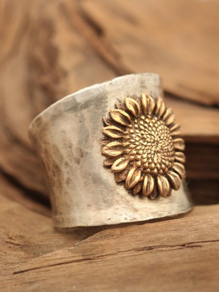 

Vintage Ethnic Sunflower Distressed Rings Bohemian Matching Everyday Rings, Golden, Rings