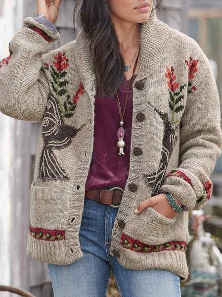 

Vintage Wool/Knitting Bird Loose Sweater, Gray, Sweaters