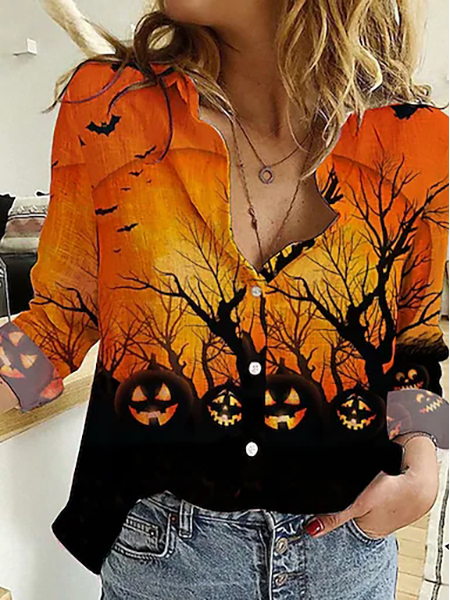 

V Neck Halloween Loose Blouse, Multicolor, Shirts & Blouses