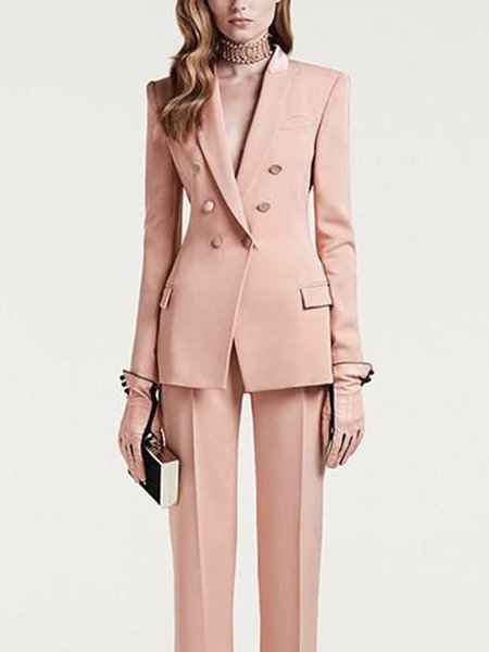 

Simple Long Sleeve Plain Lapel Collar Blazer, Nudepink, Blazers