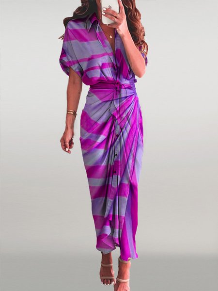 

Urban Striped Short Sleeve Fit Midi Dress, As picture, Dresses