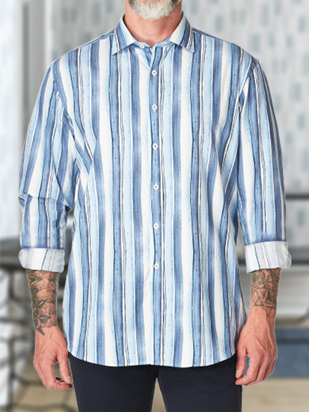 

Cotton and linen American casual style stripes flax long sleeve Shirt, As picture, Long Sleeve Shirts
