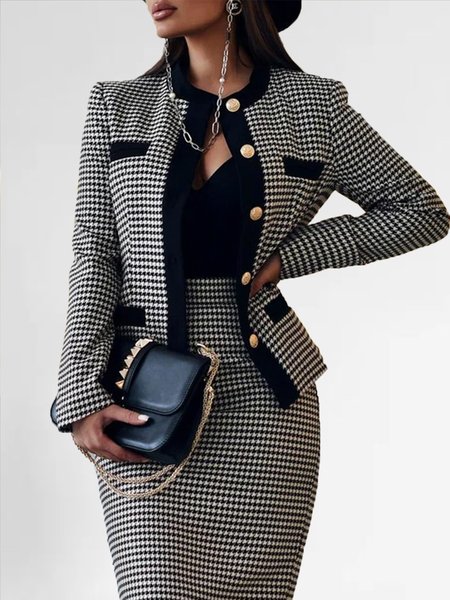 

Urban Regular Fit Crew Neck Houndstooth Blazer, Black-white, Outerwear