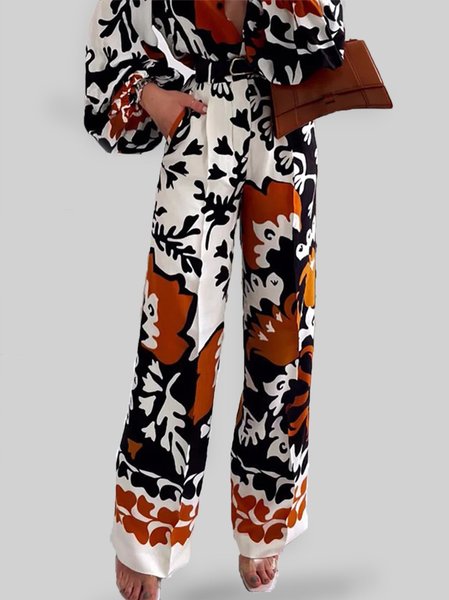 

Vacation Printed Fashion Pockets Straight Leg Pants, As picture, Pants