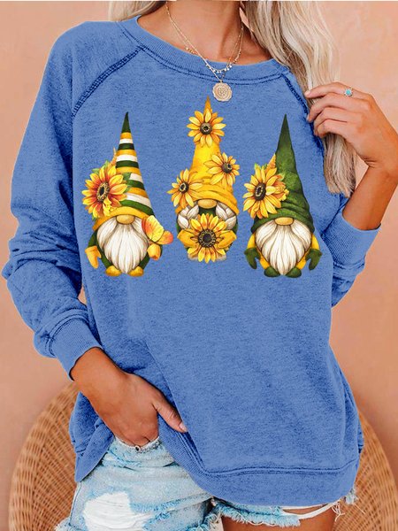 

Womens Garden gnome cute watercolor Sunflower gnome Casual Sweatshirt, Light blue, Hoodies&Sweatshirts