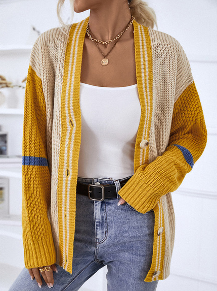 

Color Block Casual Sweater Coat, Multicolor, Outerwear