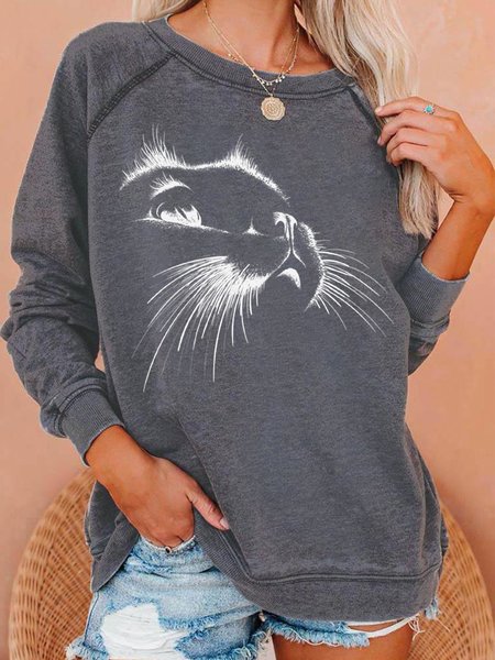 

Womens Black Cat Casual Crew Neck Sweatshirt, Gray, Hoodies&Sweatshirts