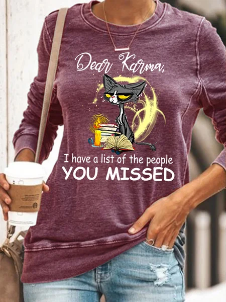 

Womens Funny Dear Karma I Have A List Casual Sweatshirt, Red, Hoodies&Sweatshirts