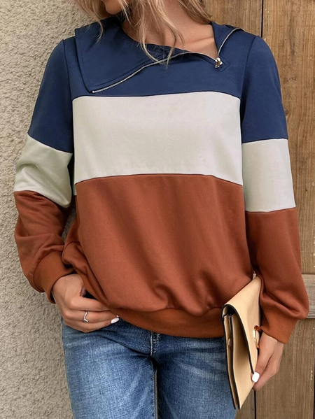 

Zipper Casual Loose Colorblock Sweatshirts, Multicolor, Hoodies & Sweatshirts