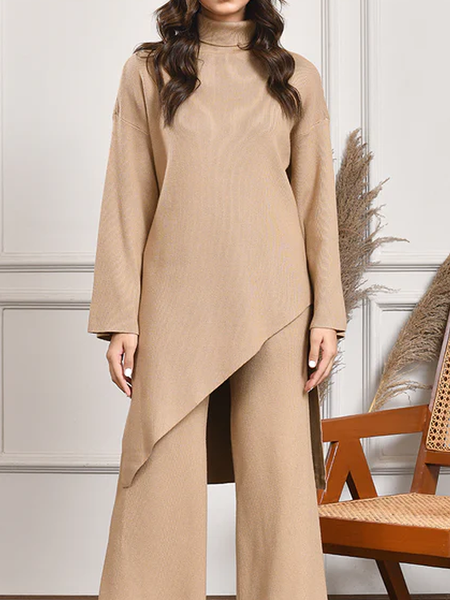 

Loose Turtleneck Long sleeve Urban Mid-long Sweater, Khaki, Pullovers