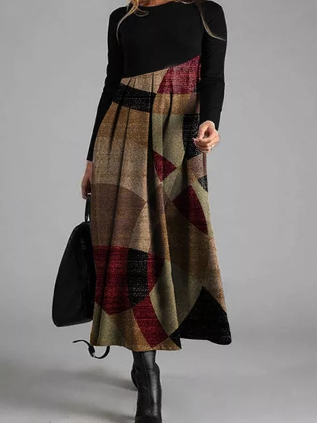 

Colorblock Casual Crew Neck Dress, Multicolor, Maxi Dresses