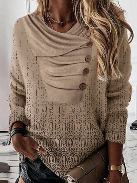 

Casual Loose Shawl Collar Ethnic Sweatshirts, Khaki, Sweatshirts & Hoodies