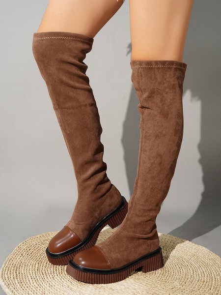 

Suede Warm Over Knee Sock Boots, Brown, Shoes