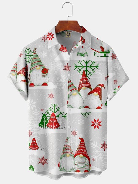 

Mens Christmas Print Front Buttons Soft Breathable Chest Pocket Casual Hawaiian Shirt, Gray, Short Sleeve Shirts