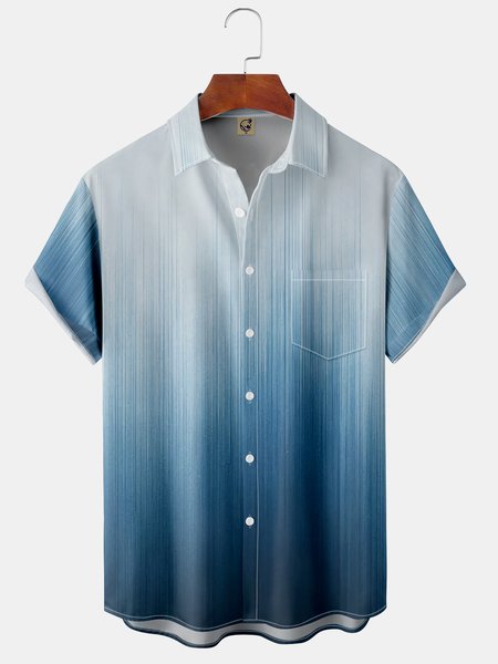

Mens Ombre Gradient Print Front Buttons Soft Breathable Chest Pocket Casual Hawaiian Shirt, Blue, Short Sleeve Shirts