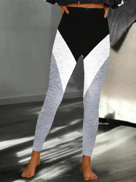 

Casual Geometric Tight Color Block Leggings, Multicolor, Leggings
