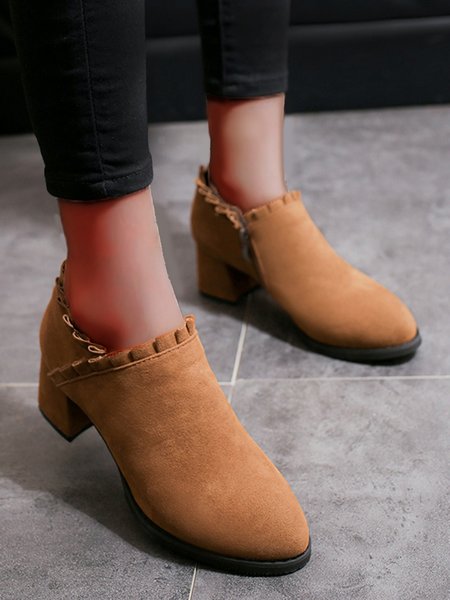 

Suede Mid Heel Women's Pointed Toe Booties, Brown, Boots