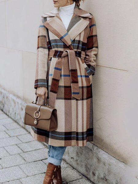 

Daily Long sleeve Urban Plaid Regular Fit Overcoat, Khaki, Coats
