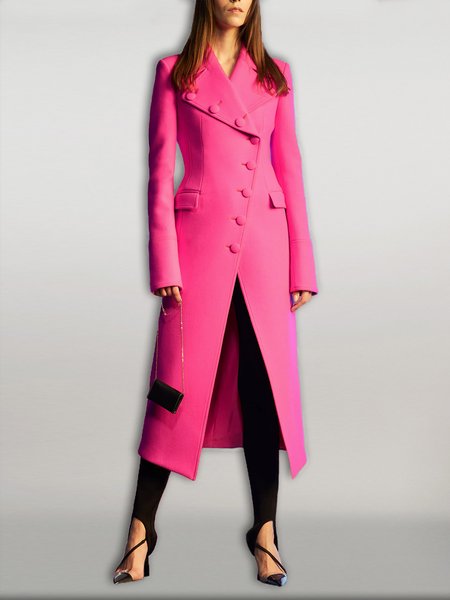 

Urban Long Sleeve Regular Fit Plain Shawl Collar Overcoat, Peach, Coats