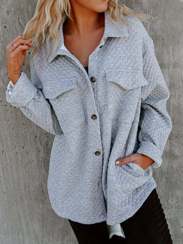 

Shirt Collar Loose Casual Jacket, Gray, Jackets