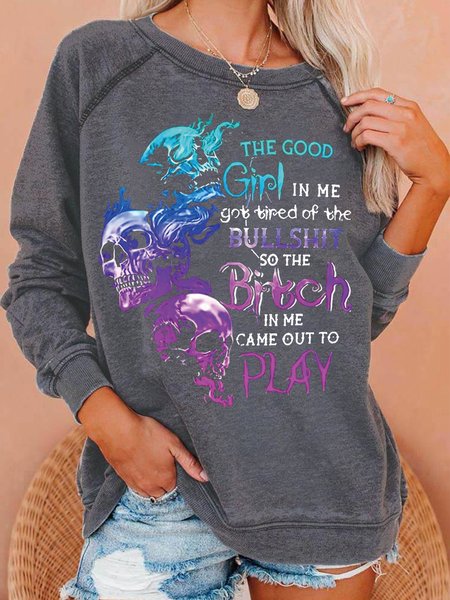 

Women's Halloween Skull Printed Crew Neck Sweatshirt, Gray, Hoodies&Sweatshirts