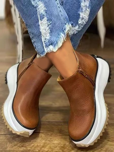 

Breathable Soft Comfort Lightweight Platform Zip Sneakers, Brown, Flats