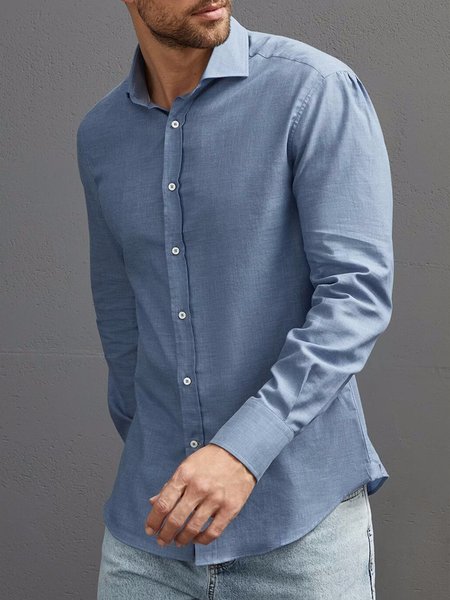 

Cotton Linen Casual Plain Long Sleeve Shirt, Blue, Long Sleeve Shirts