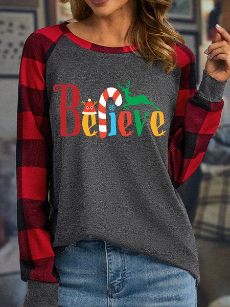 

Lilicloth X Jessanjony Believe Women's Christmas Long Sleeve T-Shirt, Gray, Long sleeves