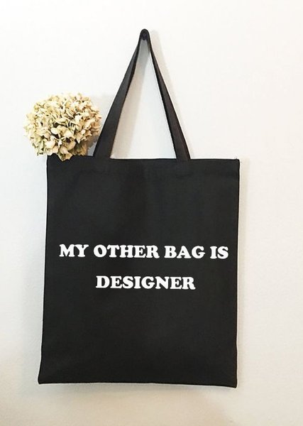 

My Other Bag Is Designer Letter Cotton Shopping Tote, Black, Bags