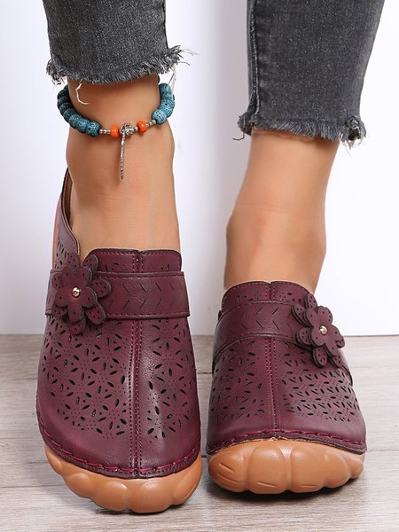 

Vintage-Appliquéd Floral Cutout Upper Mules, Wine red, Flats