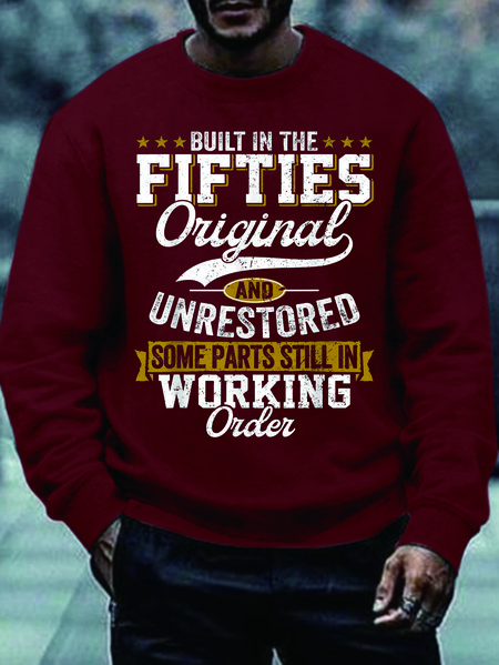 

Men's Printed Crew Neck Sweatshirt With Fifties, Red, Hoodies&Sweatshirts