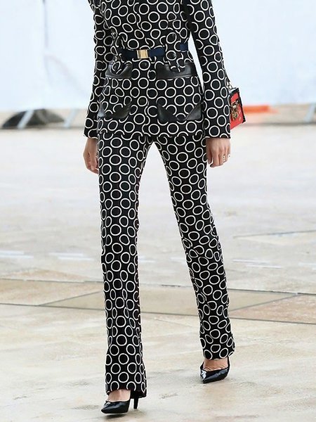 

Regular Fit Polka Dots Fashion Straight Pants, Black, Pants
