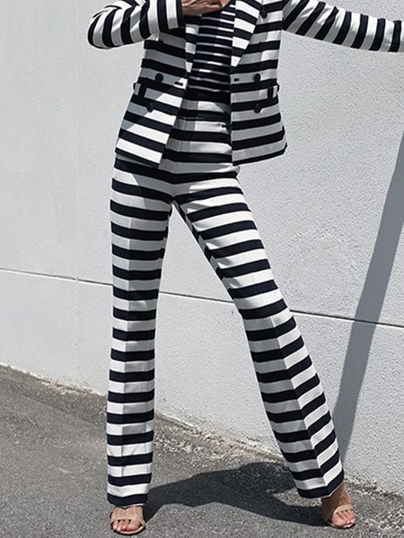 

Urban Striped Fashion High Waist Pants, Black-white, Pants