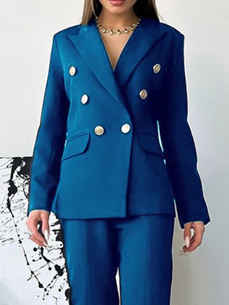 

Urban Work Plain Lapel Collar Double Breasted Blazer, Royal blue, Blazers