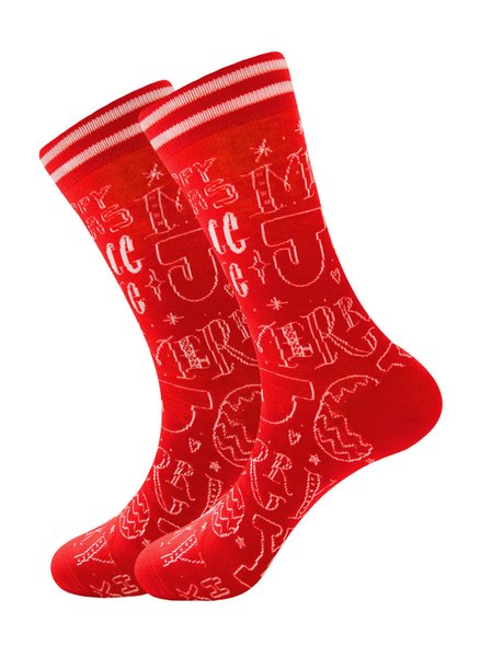 

Christmas Cotton Jacquard Santa, Elk, Snowflake Pattern Socks, Festive Matching Red Socks, Socks