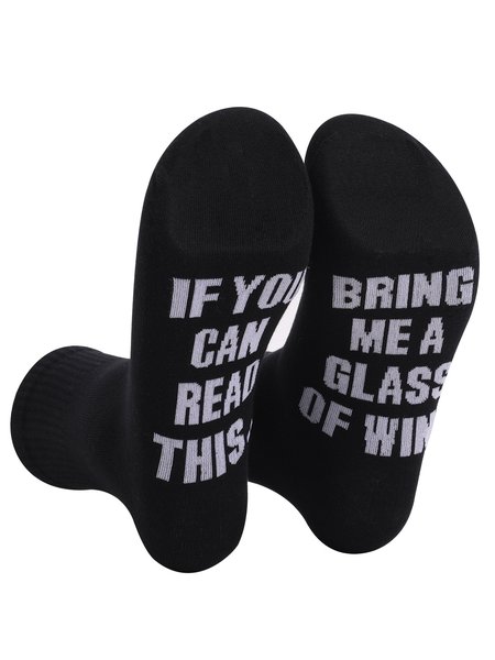

IF YOU CAN READ THIS Casual Alphabet Print Cotton Socks, Black, Socks