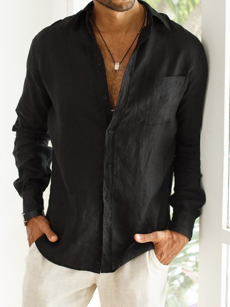 

Men's Cotton Casual Pocket Long Sleeve Shirt, Black, Long Sleeve Shirts