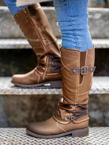 

Vintage Buckle Rope Riding Boots, Yellow brown, Boots