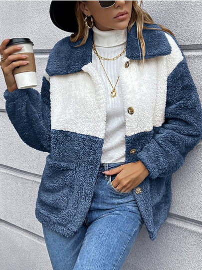 Cotton-Blend Loose Casual Other Coat, Blue, Jackets