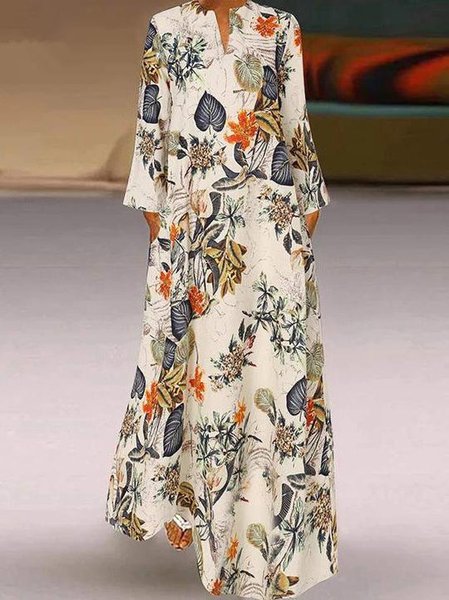

Regular Fit V Neck Casual Dresses, Khaki, Maxi Dresses