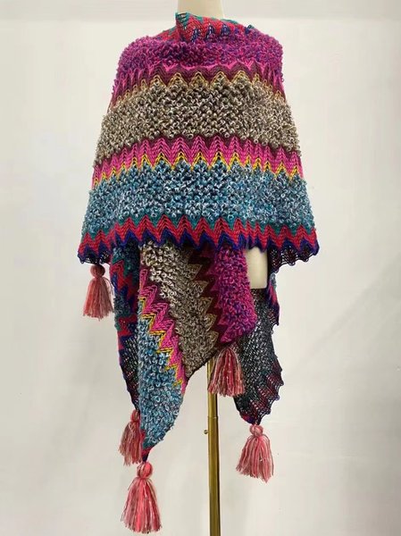 

Vintage Ethnic Gradient Striped Wool Braided Shawl, As picture, Scarves & Gloves