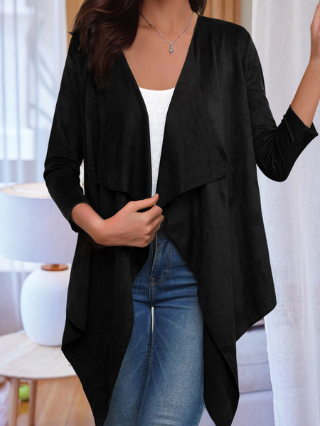 

Casual Black Asymmetric Hem 3/4 Sleeve Coat, Outerwear
