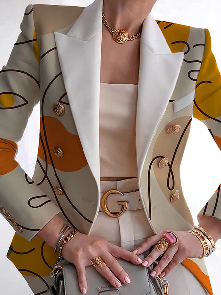 

Loose Lapel Collar Long sleeve Urban Abstract Blazer, Multicolor, Blazers
