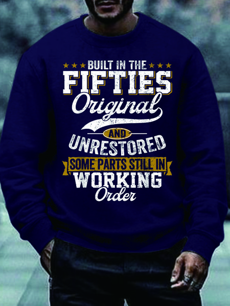 

Men's Printed Crew Neck Sweatshirt With Fifties, Deep blue, Hoodies&Sweatshirts