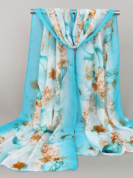 

Boho Silk Gradient Botanical Floral Scarf Beach Resort Scarf, Aqua blue, Scarves
