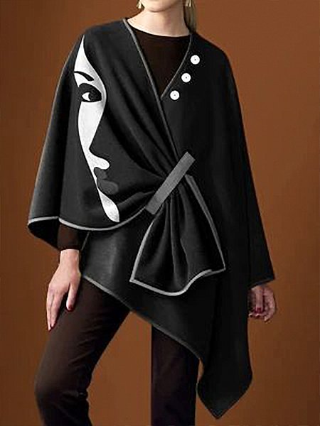 

Plain Elegant V Neck Other Coat, Black, Others