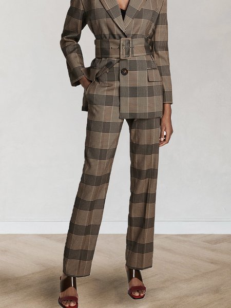 

Plaid Vintage Fashion Regular Fit Pants, Brown, Pants