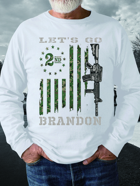 

Men Let's Go Brandon Casual Text Letters Crew Neck Sweatshirt, White, Hoodies&Sweatshirts