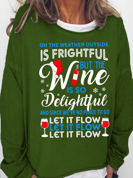 

Delightful Wine Women Crew Neck Christmas Sweatshirt, Green, Hoodies&Sweatshirts
